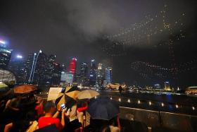 The drone show at Marina Bay Sands drew a few thousand people on Feb 10.