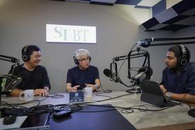 (From left) FAS president Bernard Tan, national coach Tsutomu Ogura, and The Straits Times journalist Deepanraj Ganesan discuss Singapore football on The Straits Times’ podcast series Hard Tackle.