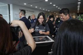 National swimmer Gan Ching Hwee on the sidelines of Singapore Aquatics’ sponsorship announcement with Trans Eurokars-Mazda for the World Aquatics Swimming World Cup on July 10.