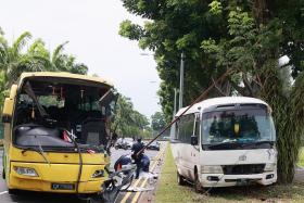 A 64-year-old male bus driver was pronounced dead at the scene.