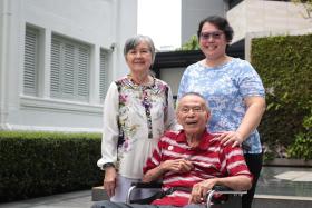 Ms Evelyn Yeo and her parents. Her father is one of 380 pledged brain donors at the Brain Bank Singapore.