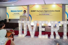 Minister of State for Social and Family Development Sun Xueling speaking at an appreciation event for partners of the Domestic Violence Emergency Response Team on Nov 18.