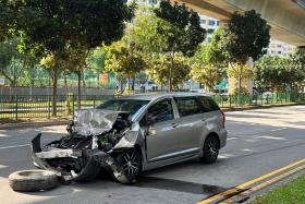 An e-vaporiser and substances believed to be controlled drugs were found in the damaged car driven by a 38-year-old man.