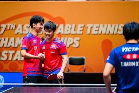 National table tennis players Koen Pang (left) and Izaac Quek have secured Singapore's first men's doubles medal at the Asian Table Tennis Championships since 2013.