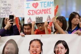 Supporters welcoming Singapore&#039;s Paralympians at Changi Airport on Sept 10.