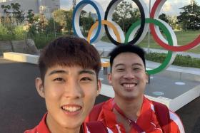 Singapore badminton national singles coach Kelvin Ho (right) and men&#039;s singles player Loh Kean Yew at the Paris Olympics.