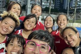 Singapore Sports Institute athlete life mentor Dolly Lo supporting the Singapore women&#039;s hockey team at the 4 Nations tournament in Dec 2023.
