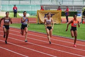 Shanti Pereira (far right) qualified for the women&#039;s 100m semi-finals of the Asian Athletics Championships after clocking 11.50 seconds in the heats on Thursday.              