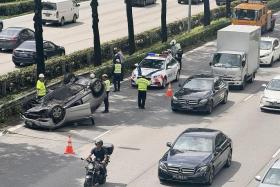 The car was seen with a crumpled bonnet in the right-most lane of the expressway.