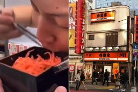 Construction worker Ryu Shimazu was seen in a viral video shoving into mouth pickled ginger from a common-use container at a Yoshinoya restaurant in Osaka. 