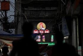 FILE PHOTO: A view of the logo of MDH, an Indian spice manufacturing company, on a shop in the old quarters of Delhi, India, May 3, 2024. REUTERS/Anushree Fadnavis/File Photo