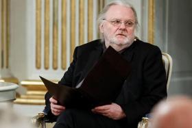 Norwegian author and laureate of the 2023 Literature Nobel Prize, Jon Fosse, gives his Nobel lecture at the Swedish Academy in Stockholm on Dec 7.