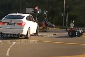 A white car was making a right turn when the motorcycle skidded at the junction of Bukit Batok West Avenue 6 and Bukit Batok West Avenue 3.