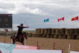 Mr Syed Idrus competing in horseback archery at the World Nomad Games in Astana, Kazakhstan.