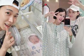 K-pop boy band Super Junior member Sungmin with his wife, actress Kim Sa-eun (right). They shared several pictures of their newborn. 