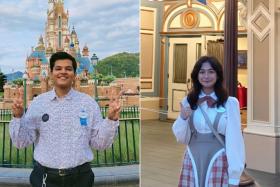 Mr Yuvaraj Sivarajan (left) and Ms Mechelle Ke are  among the first batch of students from Singapore who started internships at Hong Kong Disneyland Resort in September.