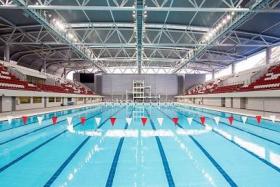 The OCBC Aquatic Centre, which contains two Olympic-sized pools of Fédération Internationale de Natation (FINA) standards.