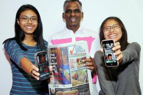 ACTIVE: (From left) Samantha Balraj, Mr M. Balraj, and Nicole Balraj are excited to have TNP on the go.