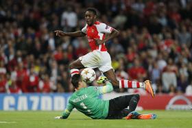 MILESTONE: Danny Welbeck scoring his third goal for Arsenal against Galatasaray - it was his first career hat-trick.