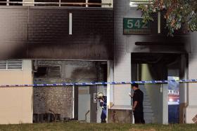 CHARRED: The fire is believed to have involved cans of paint that were placed in the switch room at the void deck.