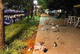 WHAT A MESS: The litter left behind by drinkers at Robertson Quay.