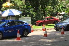 The red car that police shot at came to a stop at Orange Grove Road.