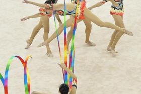 FANTASTIC FIVE: Singapore&#039;s gymnasts impressing in their routine yesterday.