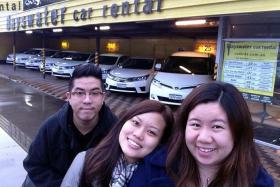 HOLIDAY HELL: Miss Heidi Ang (middle) with her friends Mr Lim Zi Jie (left) and Miss Huang Huifang (right) in Perth before the accident.