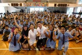 Elvin Ng and Belinda Lee gave a motivation talk to students at the MacPherson Secondary School