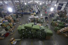 Distribution warehouses have to deal with a surge in orders on Nov 11, better known as Single's Day, where many online shops offer big discounts.