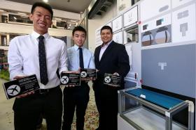 DEVELOPERS: (From left) Mr Elston Cheah Kai Shean, Mr Dexter Tan Jun Yuan and Mr Hisham Bary were three of the six who won the Boeing Patent Award.
