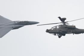 SHOWTIME: The F-15SG Strike Eagle fighter jet and the AH-64D Apache Longbow helicopter will do the High Speed Flash Pass during the show.