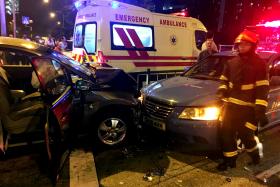 HORRIFIC: Seven vehicles were involved in the accident on Thursday night. Three men were injured and were taken to hospital. One of the men suffered a severed foot. 