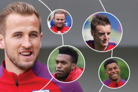 FAMOUS FIVE: England’s strikers Harry Kane (above), Marcus Rashford, Daniel Sturridge, Jamie Vardy and Wayne Rooney.
