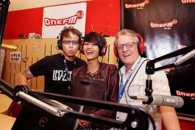 STUDIO STINT: New Face 2015 winner Selynna Norhisham with ONE FM&#039;s #1 Breakfast Show DJs Glenn Ong and The Flying Dutchman.