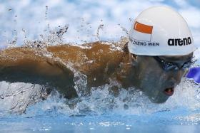 CREDITABLE: Quah Zheng Wen clocking 1min 56.11sec in the 200m butterfly semi-final, finishing 10th overall yesterday.
