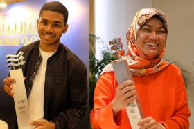 SHINING EXAMPLES: Mr Sheik Farhan Sheik Alau’ddin was presented with the Berita Harian Young Achiever Award for his achievements in silat, while Senior Assistant Commissioner Zuraidah Abdullah received the Berita Harian Achiever of the Year award.