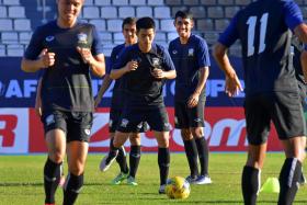 Thailand football team training at the Philippines Sports Stadium, Philippines, on Nov 21, 2016.