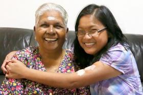 (From left) Madam Ledly Udayappan took in Miss Nadia when she was five months old.