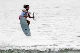 Sasha Christian in action during the Wakeboard held Water Sport Complex