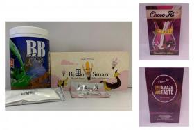 (From left) The products BB Body, Bello Smaze and Choco Fit contain the banned prescription drug sibutramine. 