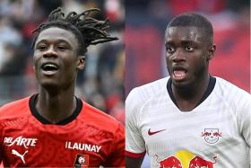 France&#039;s new boys Eduardo Camavinga (left) and Dayot Upamecano. 