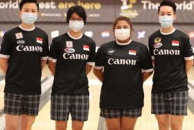 (From left) Singapore&#039;s women bowlers New Hui Fen, Cherie Tan, Iliya Syamim and Shayna Ng.