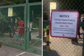 A group of visitors were seen behind Coney Island Park's gates at night after visiting hours.