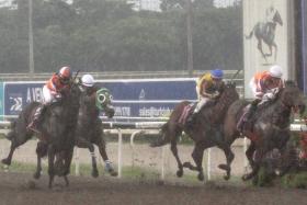 In the rain, King Arthur scoring his fourth straight win to give jockey Wong Chin Chuen the third leg of his four-bagger yesterday.