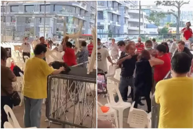 The brawl began allegedly over the reservation of seats at the Lorong Koo Chye Sheng Hong Temple in MacPherson. 