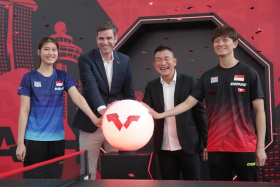 (From left) Wong Xin Ru, national table tennis player; Matt Pound, managing director of WTT; Roy Teo, Chief of Industry Development, Technology &amp; Innovation Group, Sport Singapore and Clarence Chew, national table tennis player.