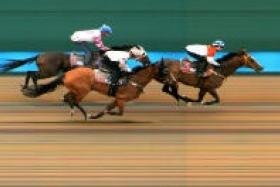 Apprentice jockey Jerlyn Seow cruising to victory on the David Kok-trained Lord Justice in the second of three trials at Kranji on Thursday morning. 
