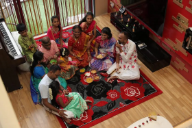Three generations of Mrs Meyammai Periyanan’s family gathered in her home in Sembawang on Sunday. 