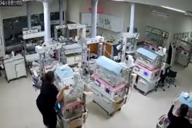 Nurses at a special care baby unit in a Gaziantep hospital in Turkey during the Feb 6 earthquake.
